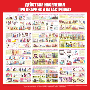 С59 Стенд действия населения при авариях и катастрофах (1000х1000 мм, пластик ПВХ 3 мм, алюминиевый багет серебряного цвета) - Стенды - Стенды по гражданской обороне и чрезвычайным ситуациям - Магазин охраны труда ohranatruda-shop.ru